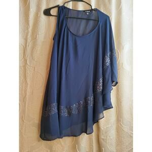 #656 Excellent Pre-Loved Bebe Navy Blue Chiffon Top Size S